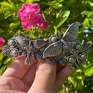 Cottagecore Lunar Moth Hair Clip Antique Silver Tone, Engraved details, New